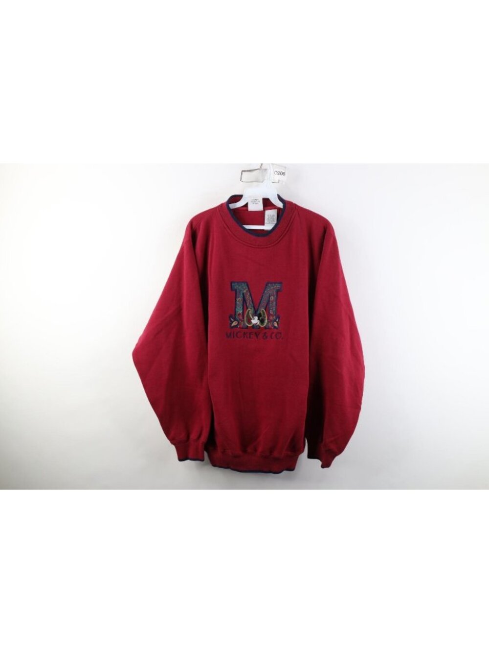 Vtg 90s Disney Womens Large Faded Mickey Mouse Paisley Crewneck Sweatshirt Red